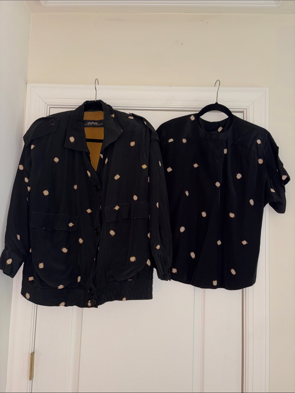 Ellen Tracy Black Jacket with Pale Pink Dot Print
